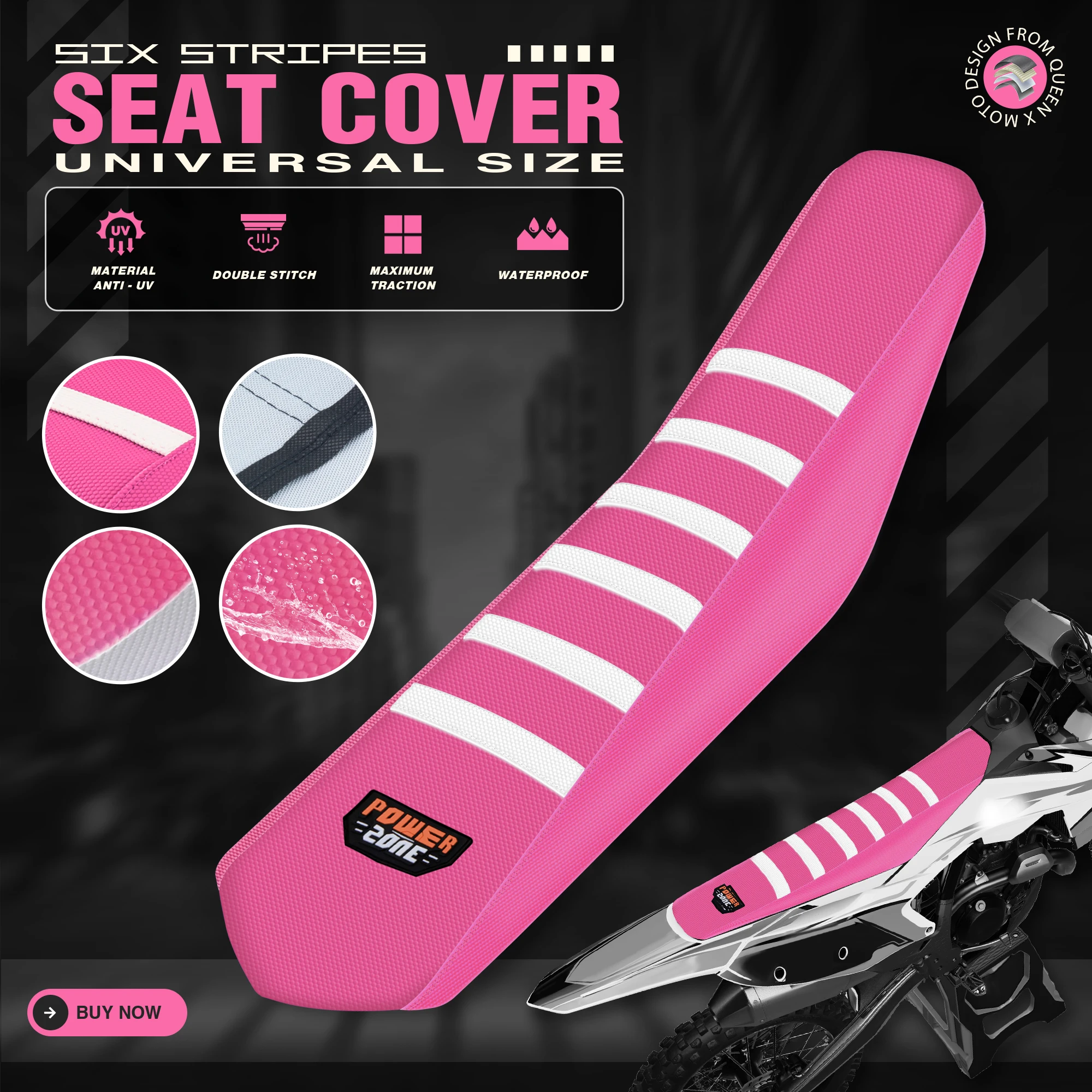 Queen X Universal Motorcycle Rib Ribbed Gripper Seat Cover Waterproof Protection Anti-slip Seat Cover For KTM Yozma SUZUKI Pink