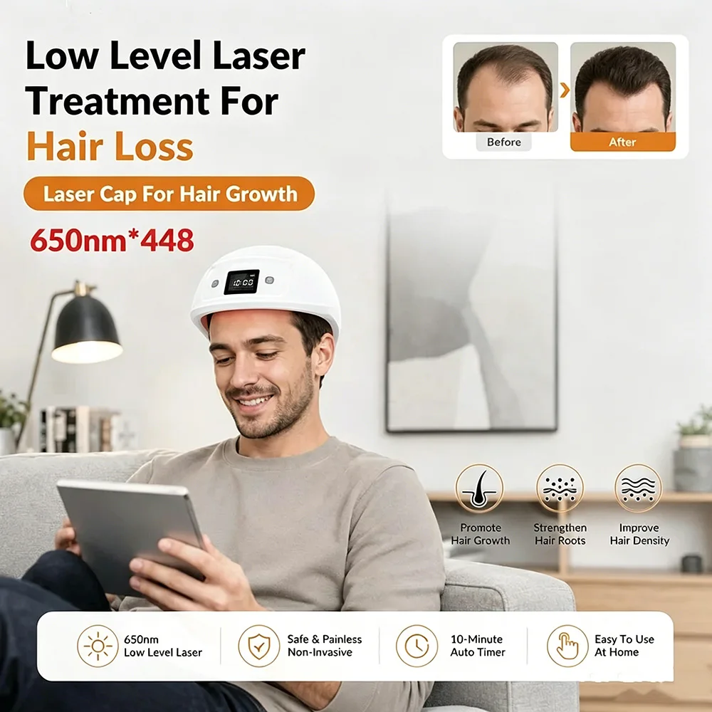 GOVW 448 Laser Diodes Medical Grade LLLT Hair Regrowth Helmet 650nm Red Light Therapy Hat for Alopecia Thinning Hair