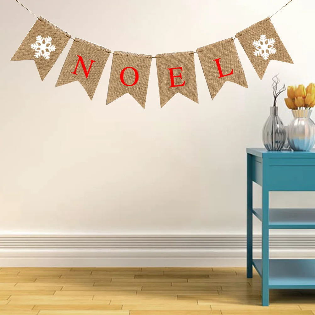 

Christmas Bunting Linen Reusable Decor For Fireplace Wall Table Hallway Tree Party Decoration Xmas Banner Holiday Pull Flag