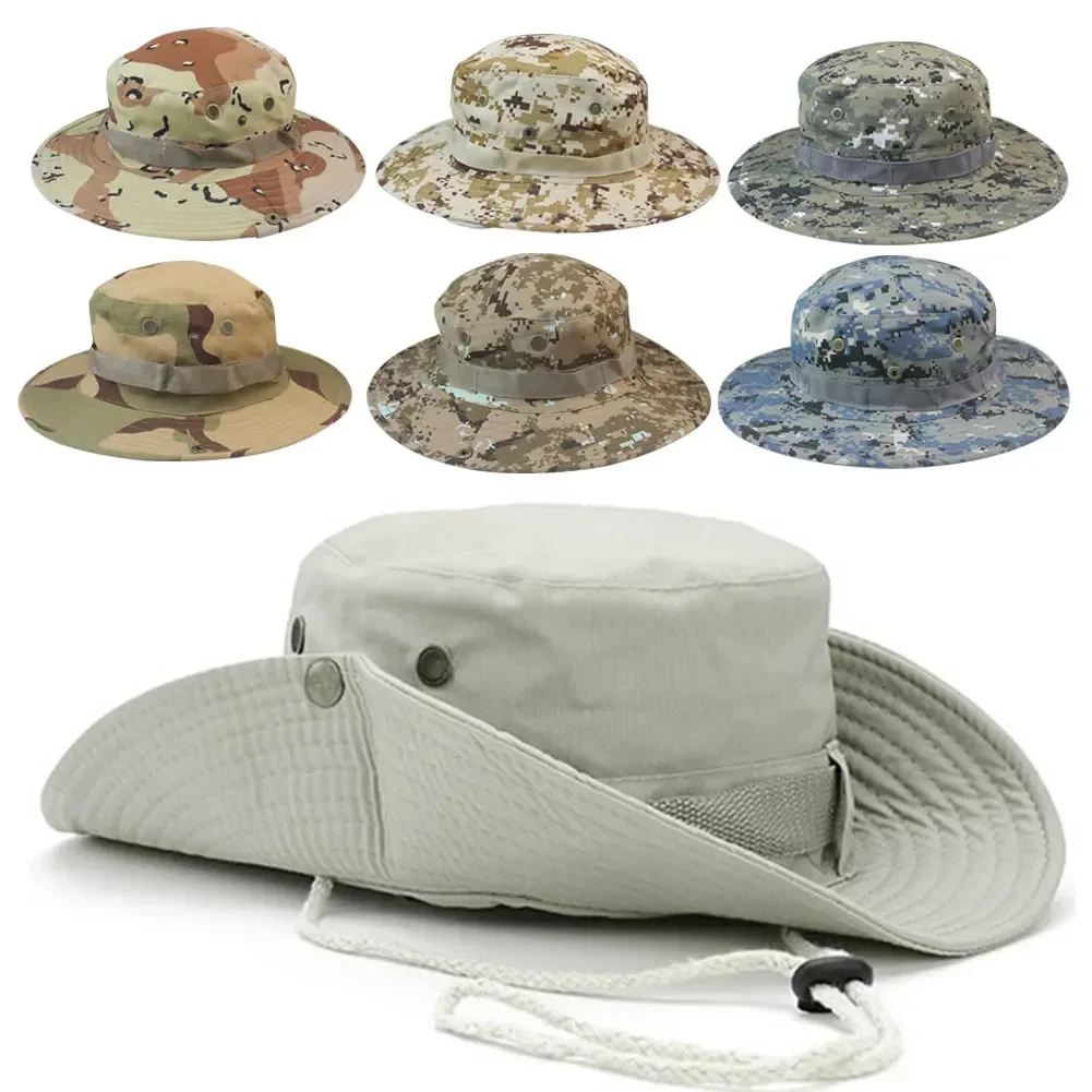 New Tactical Camouflage Boonie Hat Men US  Bucket Hats Hunting Hiking Outdoor Camo Sun Caps Panama Summer Hiking Sports Cap