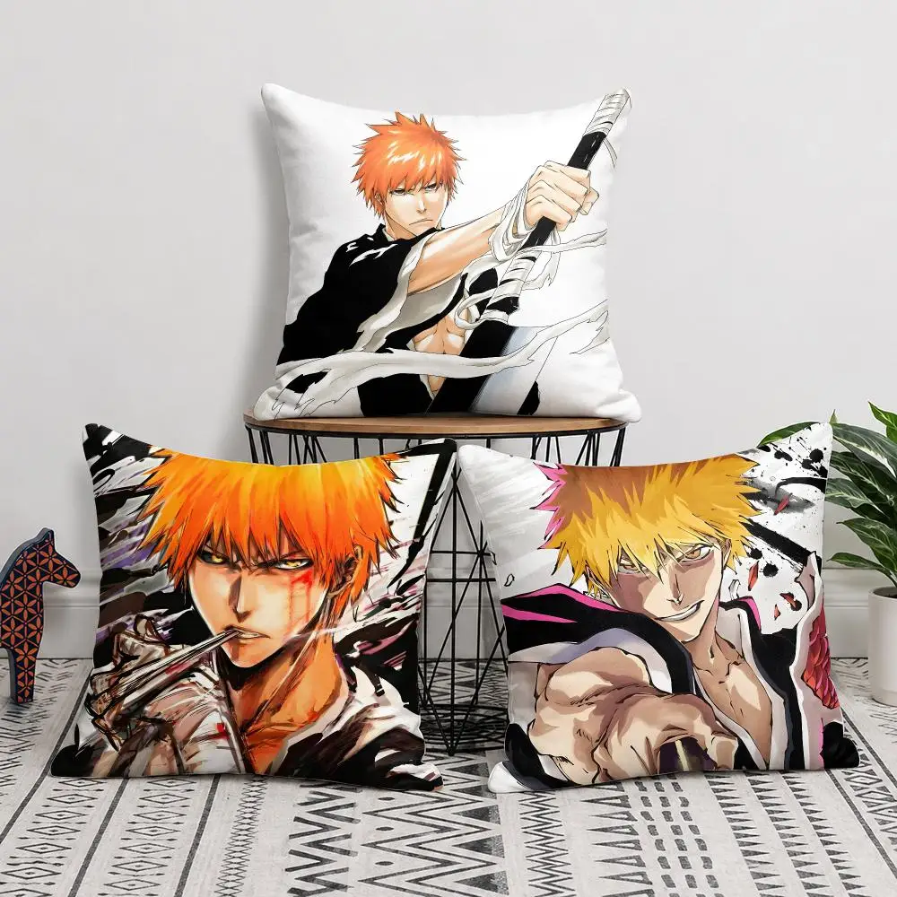 Japanese Anime K-Kurosaki Ichigo Cushion Cover Double-Sided Plush Sofa Cushion Covers Organic Breathable Invisible Zipper