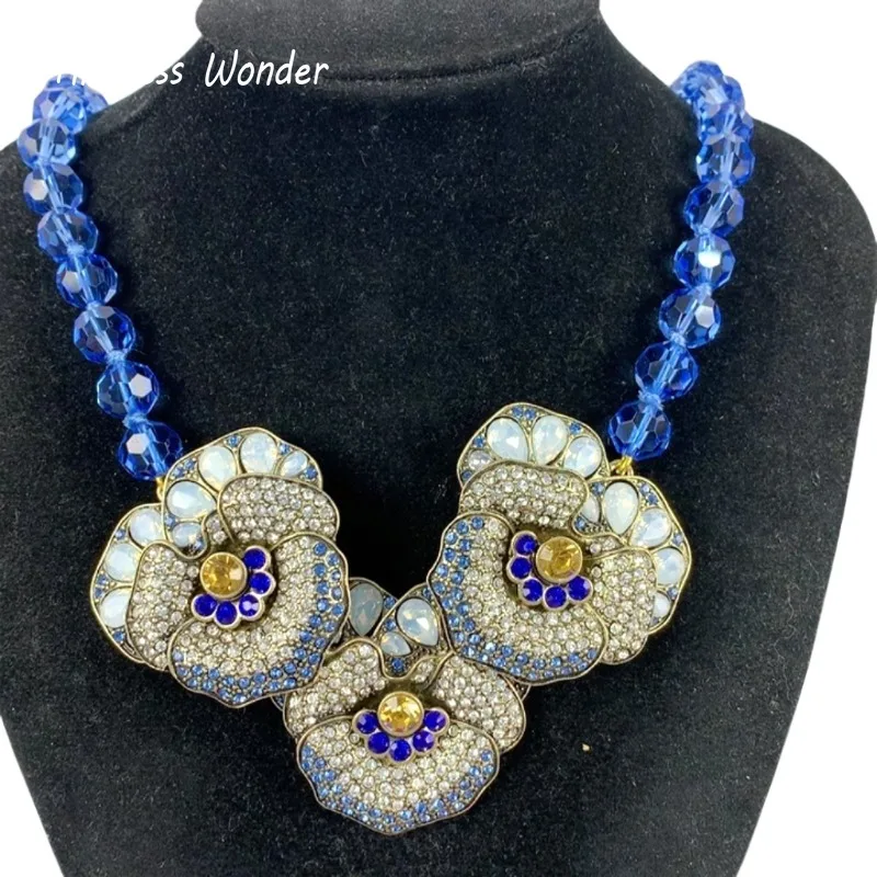 Timeless Wonder Fancy Beaded  Zircon Floral Statement Necklace for Women Designer Jewelry Luxury Runway Punk Top Rare 4226