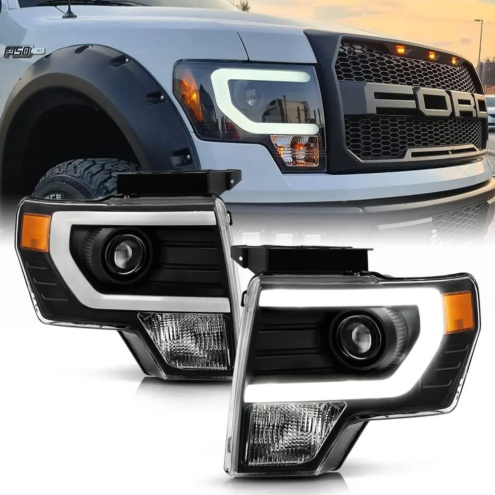

Замена для [галогенных фар] Ford F150 Pickup 2009-2014 годов выпуска, черные светодиодные проекционные фары в стиле Raptor, пара (левая+правая)
