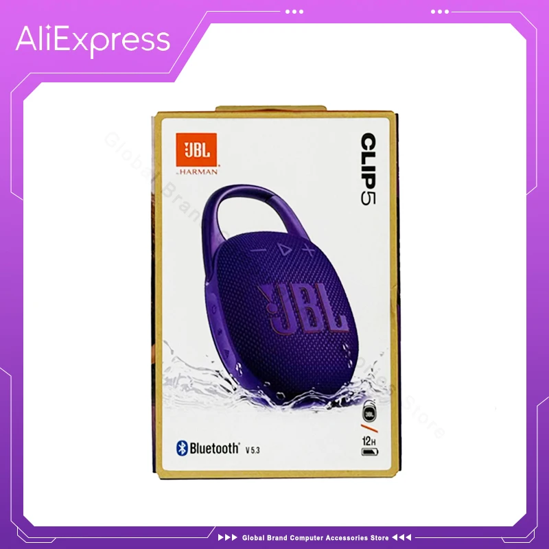 JBL Clip 5 مكبر صوت بخاصية البلوتوث قابل للنقل للغاية BT 5.3 اتصال متعدد مكبر الصوت IP67 مقاوم للماء 12 ساعة وقت اللعب مع خطاف