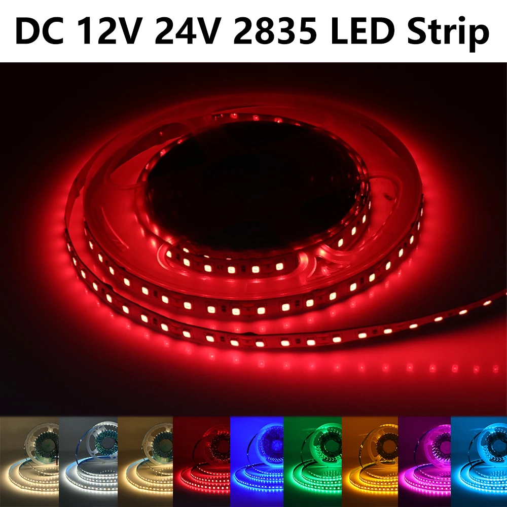 5m 10m LED-Streifen 12V 24V 2835 120LEDs/m Flexibles Bandband für Heimbeleuchtung Weiß/Warmweiß/Blau/Rot/Rosa/Grün/Zitronengelb