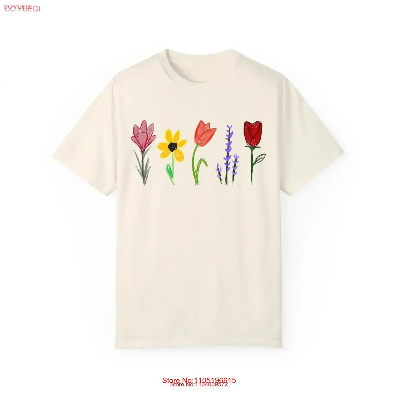 Floral Doodle T shirt Cute Drawing Nurse Colorful Flower Simple Minimalistic vintage Washed fashion homme Top For Everyday Wear