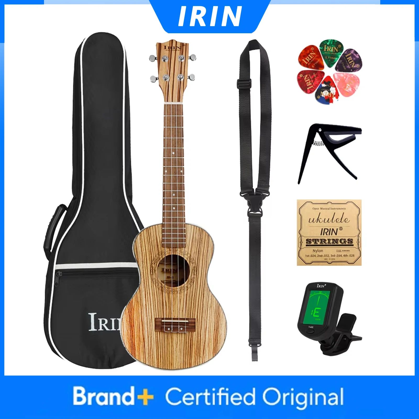 

Укулеле IRIN 21 дюйм, 4 струны, гавайская гитара, из дерева зебра, с капо, чехлом, тюнером, струнами, запчасти и аксессуары для гитары