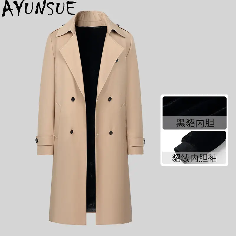AYUNSUE Luxury Natural Fur Parkas Warm Coat Man Winter Casual Whole Mink Fur Liner Jacket Long Trench Coats Natural Fur Jacket