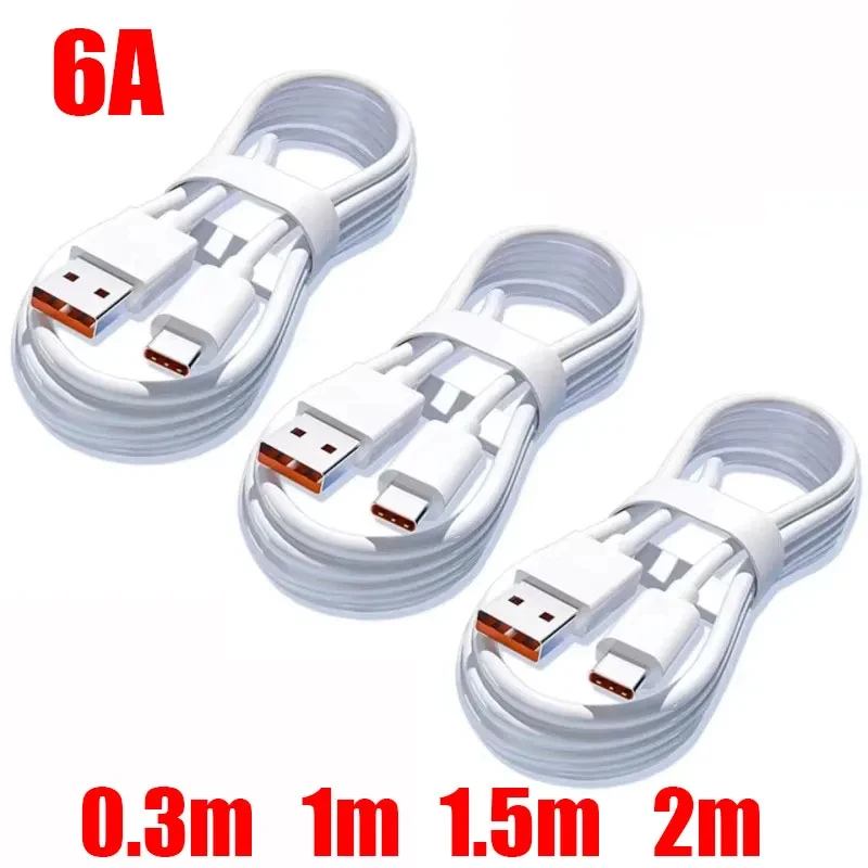 1-6PCS Universal 6A Type C Super Fast Charging Cable Data Cord For Samsung Huawei Xiaomi Redmi Quick Charing USB Cables