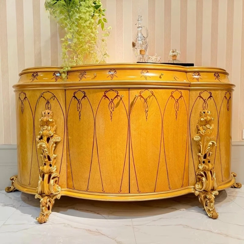 Villa Luxury Residence Oval Wooden Edge Cabinet Gold Carving Luxury Classic Style Entrance Cabinet