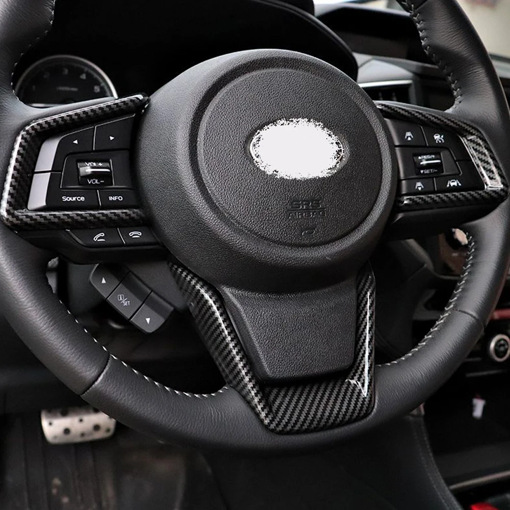 3 Stück Carbonfaser-Lenkradabdeckung, dekorative Zierleiste für Subaru Crosstrek 2020–2024, rot/gelbe Innenraumaufkleber – Detail 4