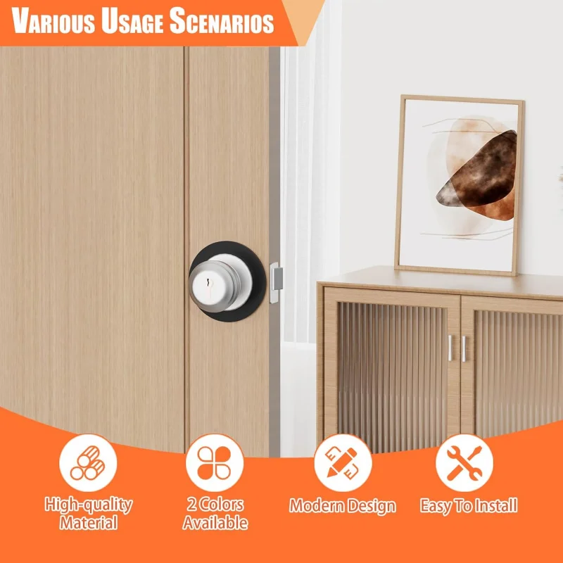 2 도어 손잡이 보강 플레이트 원형, 커버 데드볼트, 핸들 수리 키트, 검정색