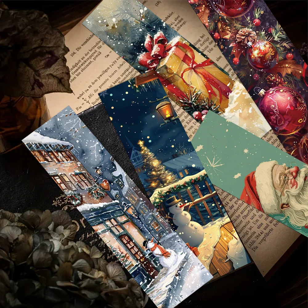 30pcs Vintage Christmas Bookmarks for Students - Reading Page Markers Paper Cards Holiday Gift Decorations DIY Message Cards
