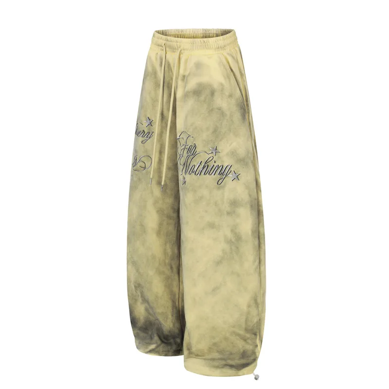 ANJY Spring Autumn New Women Korean Style Letter Embroidered Youthful Trendy Distressed Curved Elastic Waist Casual Pants A25833