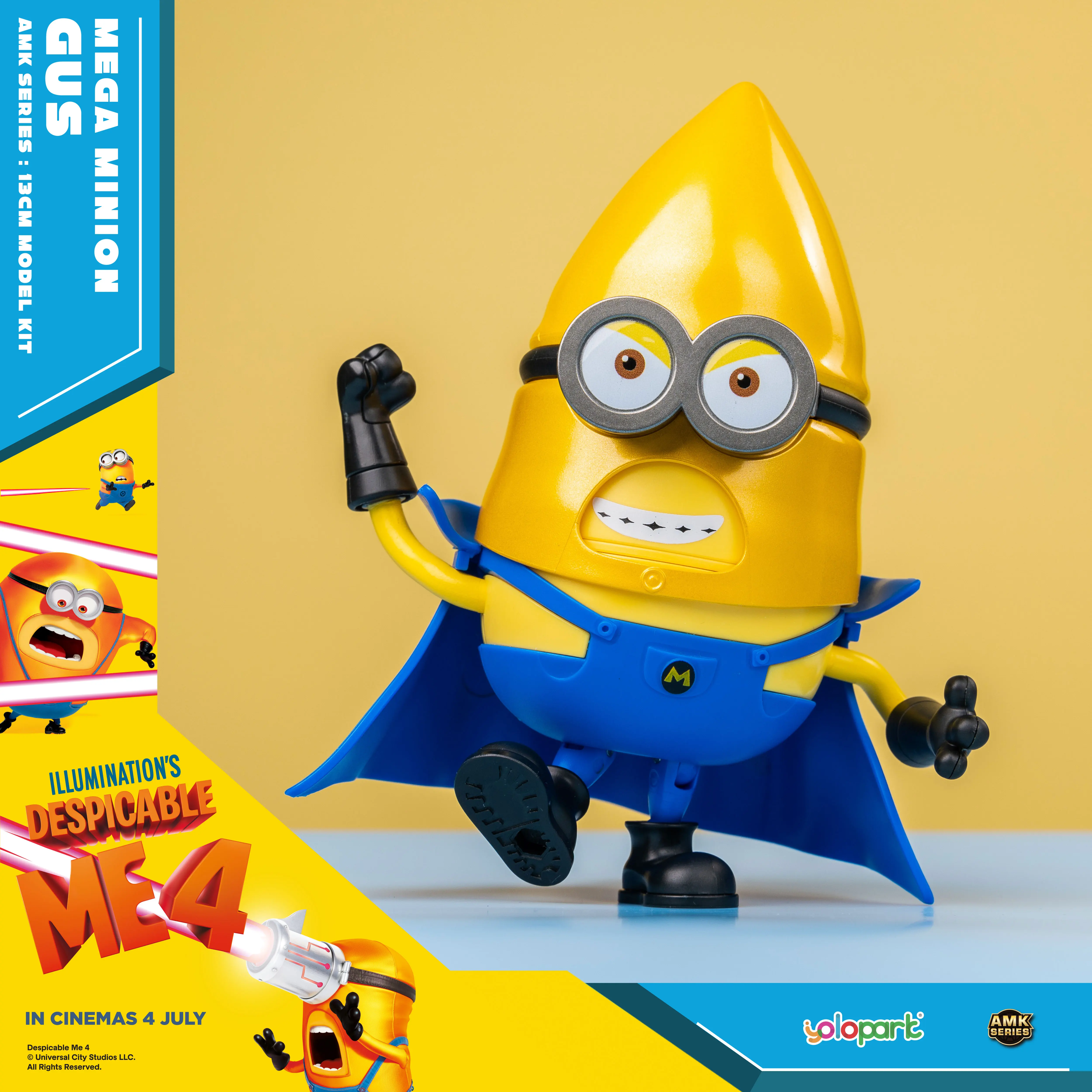 YOLOPARK Genuine 13cm Minions Despicable Me 4 Toys Gus Mega Action Figures Rotatable Head Model Kits