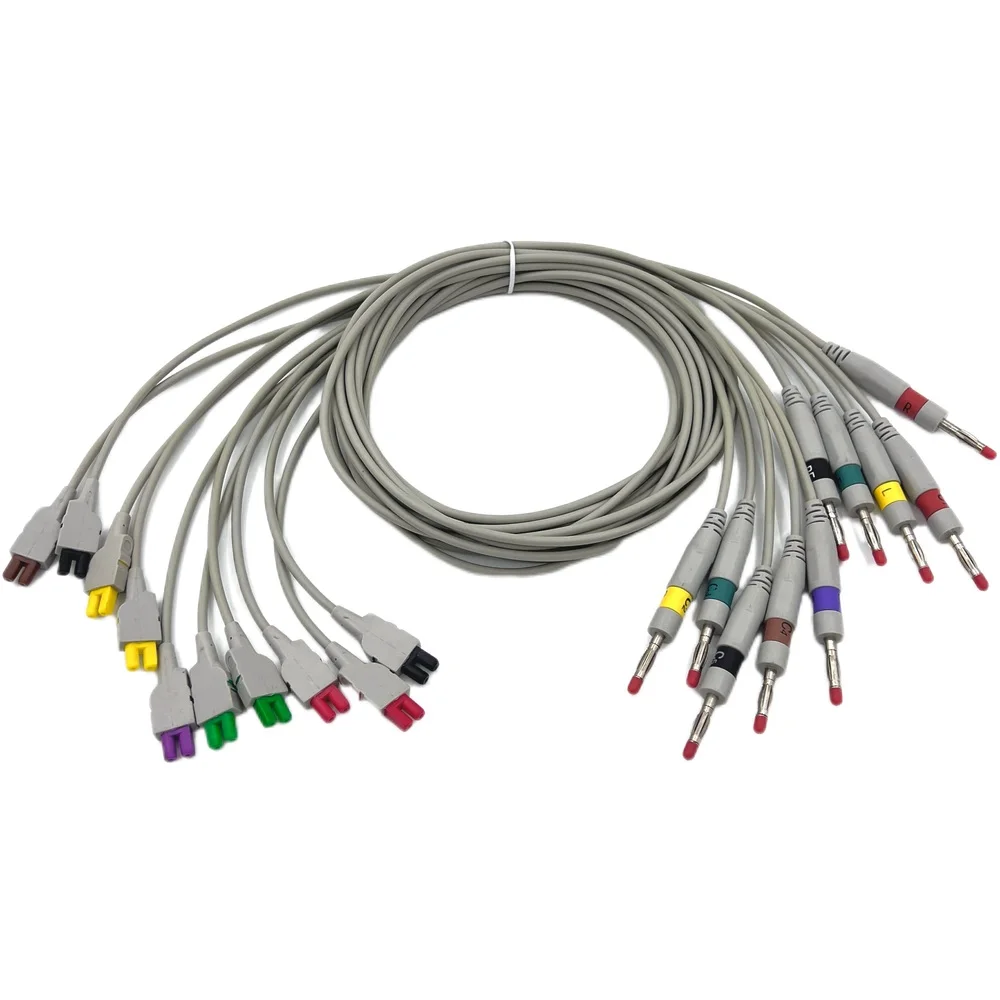 ECG Cable 10 Lead, One-Piece TPU Leadwire 2.8m, Snap or Clip, AHA IEC, for Patient Monitor Holter Recording, CE Class I