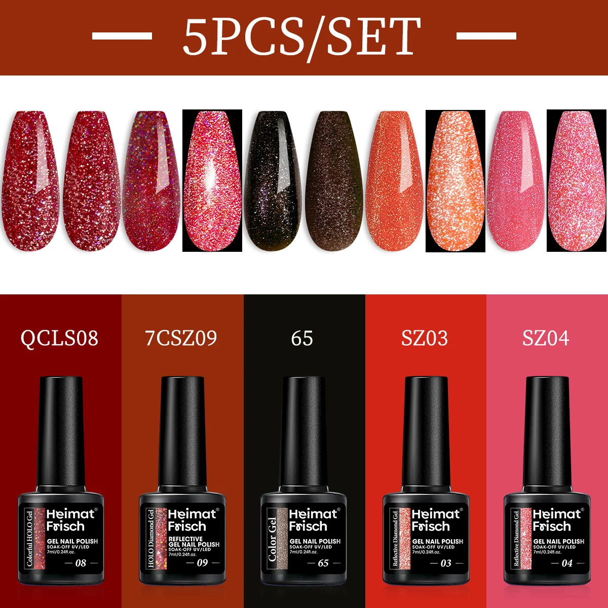 

Набор цветных гелевых лаков для ногтей из 5 предметов — блестящие блестки, полуперманентный светодиодный лак для ногтей