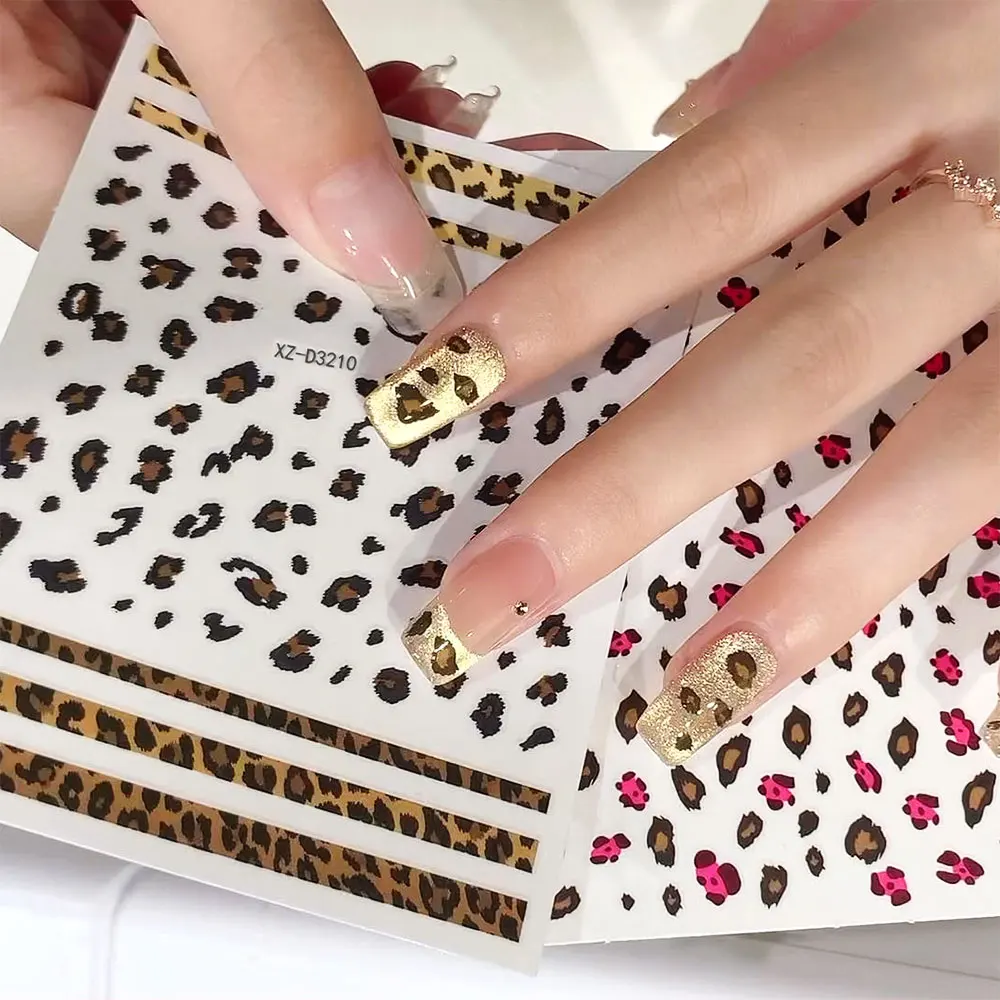 1pcs 5D Leopard Print Nail Art Stickers Sexy Leopard French Self Adhesive Nail Decals 8x10cm Leopard Manicure DIY Supplies Y2K