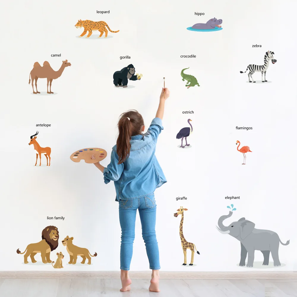 Kreative Cartoon Tier Englisch Lehre Wanda uf kleber selbst klebende Kinder aufkleber für Kinderzimmer Baby Schlafzimmer Klassen zimmer Dekor