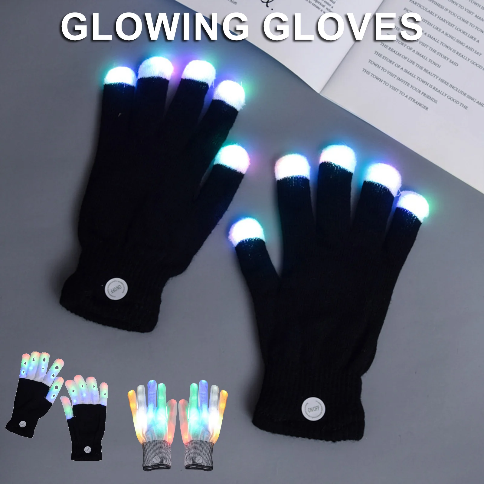 Rave Light Finger Lighting Glow Mittens LED Colorful Flashing Gloves Gifts for Kids Teens    Breathable Mesh Safe Battery Gloves