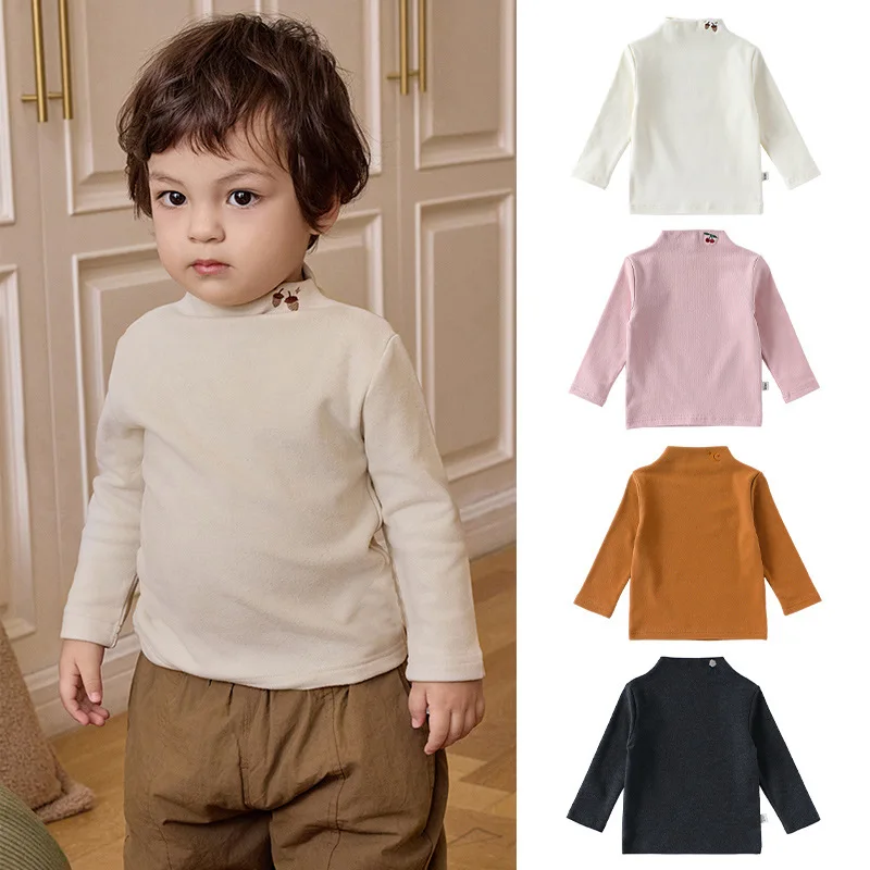 Children's A-Class Half-High Collar Long Sleeve Base Shirt Autumn Winter New Style Boys' Inner Wear Set with Pants Two-Piece Set