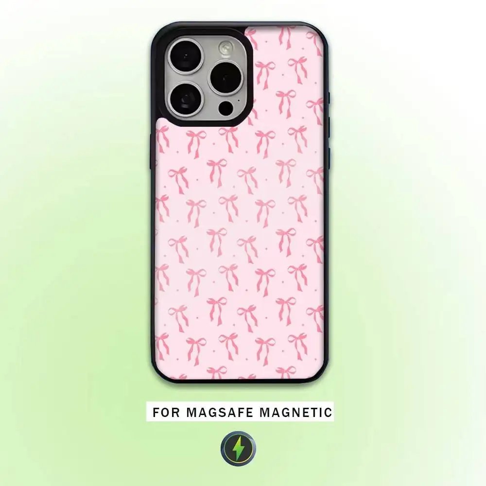 Capa de telefone com estampa de laço fofo para iPhone17,16,15,14,13,12,11 Plus, Pro Max Magsafe magnético de carregamento sem fio