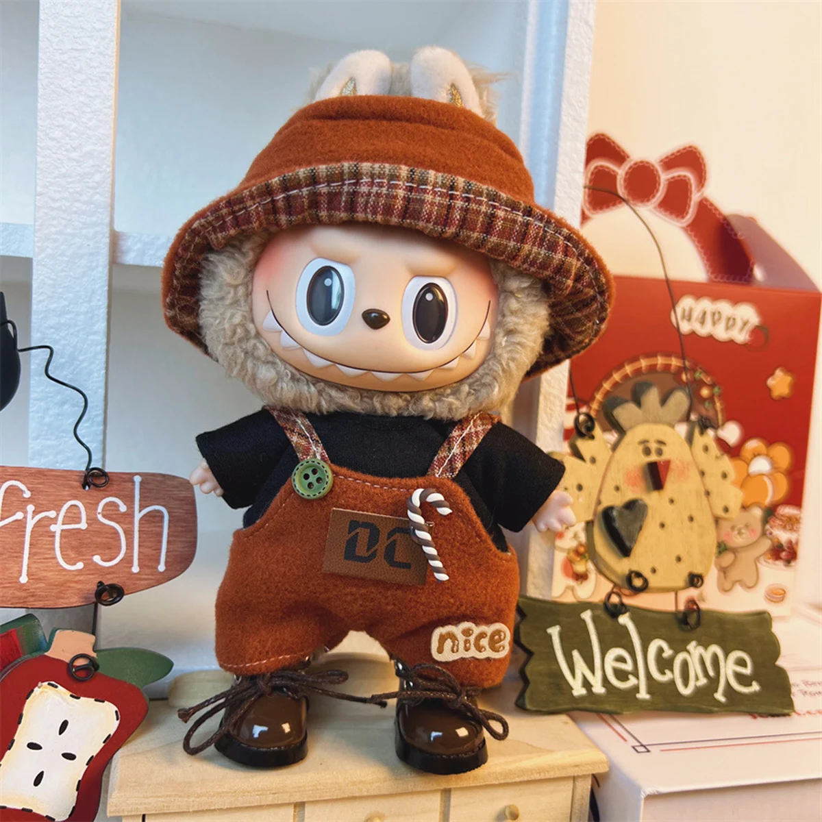 Mini Doll'S Clothes Outfit Accessories For Labubu Idol V1 V2 Overalls Hat Set Clothing Gift