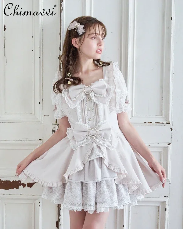 Liz Japanese Mine Series Mass-produced Dress Set Spring and Summer New Sweet Bow Lolita Top and Shorts Kawaii 2-piece Set