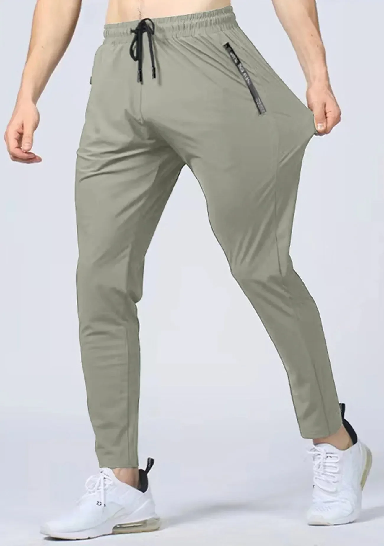 بنطال رياضي برباط للخصر سريع الجفاف وجيد التهوية للرجال، سروال رياضي أنيق عالي التمدد للياقة البدنية