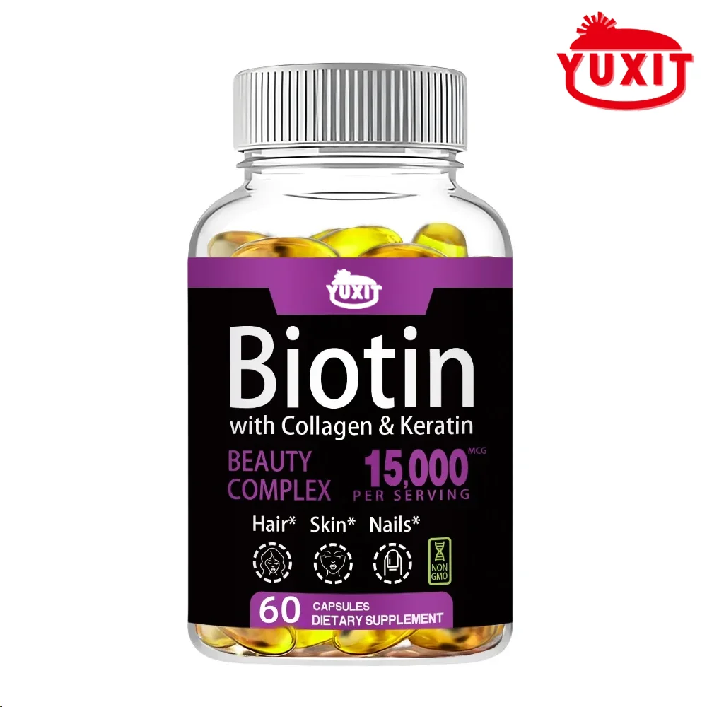 YUXIT Biotin Collagen Keratin Supplement for Hair Skin Nail 120 NonGMO Capsules