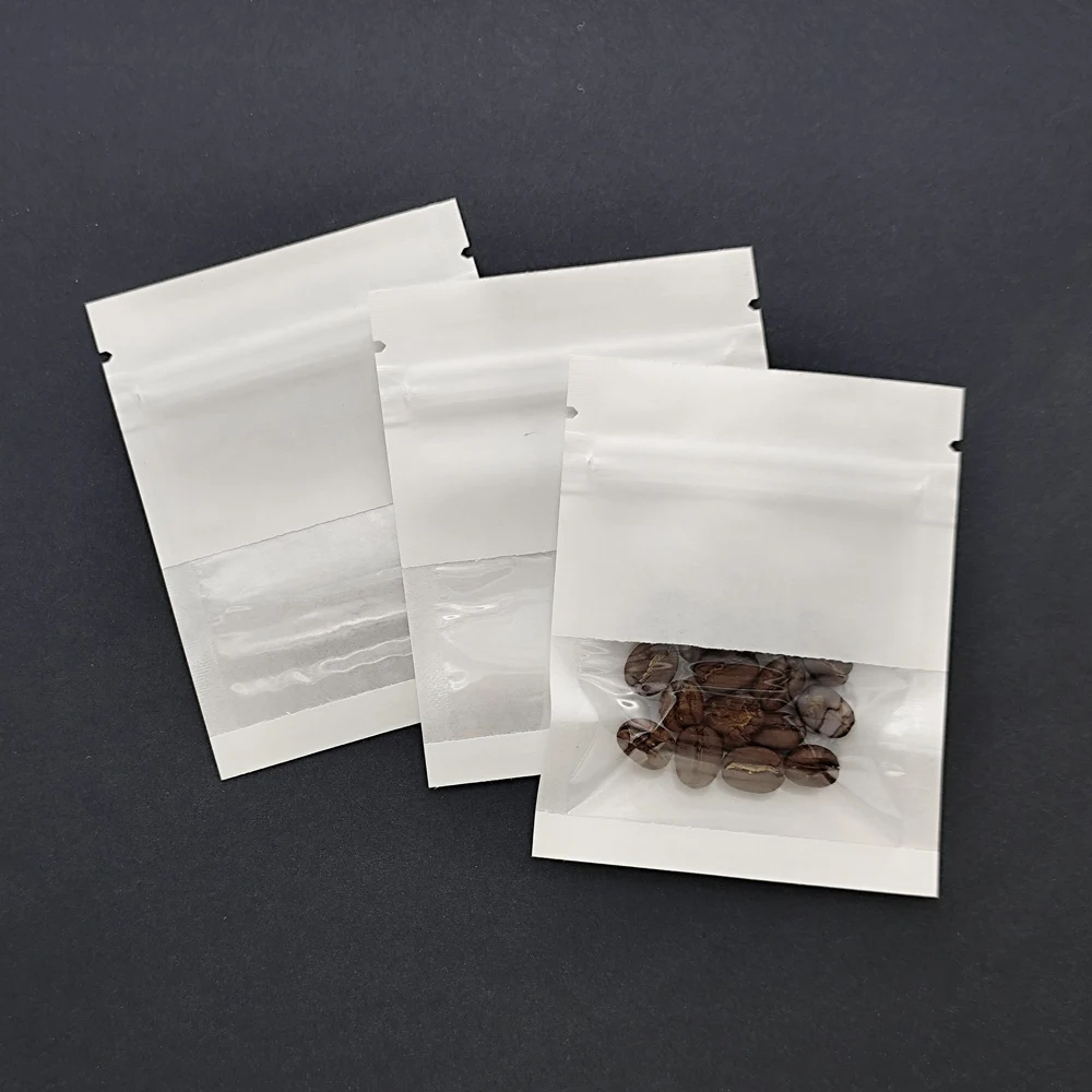 

100pcs/lot White Kraft Paper Zipper Bag with Transparent Window Tea Powder Snack Sample Package Ziplock Bag
