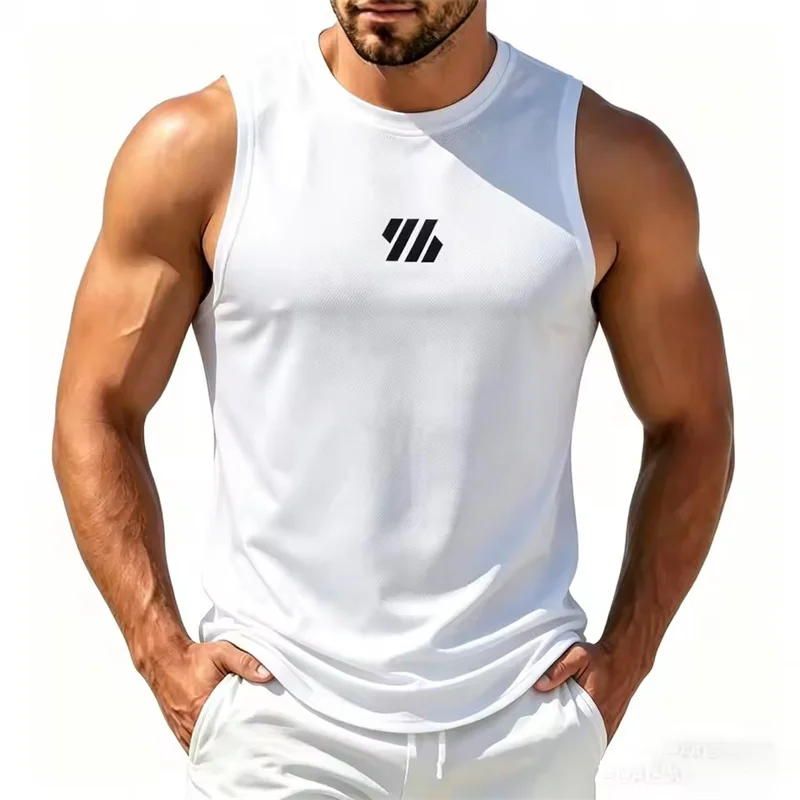 Men's printing Fitness Tank Top Sportswear Sleeveless Shirt Male Mesh Breathable Tops Tee Sports Vest Undershirt Gyms Vest Men