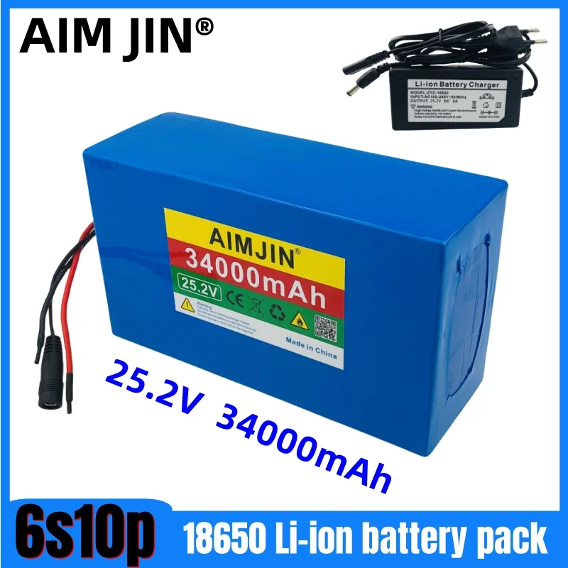 6s10p 25.2V 34Ah battery pack 18650 lithium ion DC 25.2V super large capacity rechargeable battery with BMS + charger