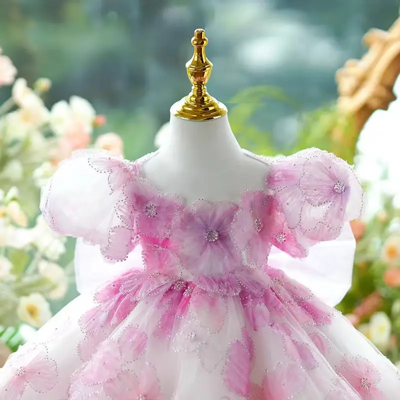 Dreamy Vow lindo vestido rosa para niña elegante con lazo para niños Primavera Verano vacaciones fiesta de cumpleaños vestido de baile corto J409