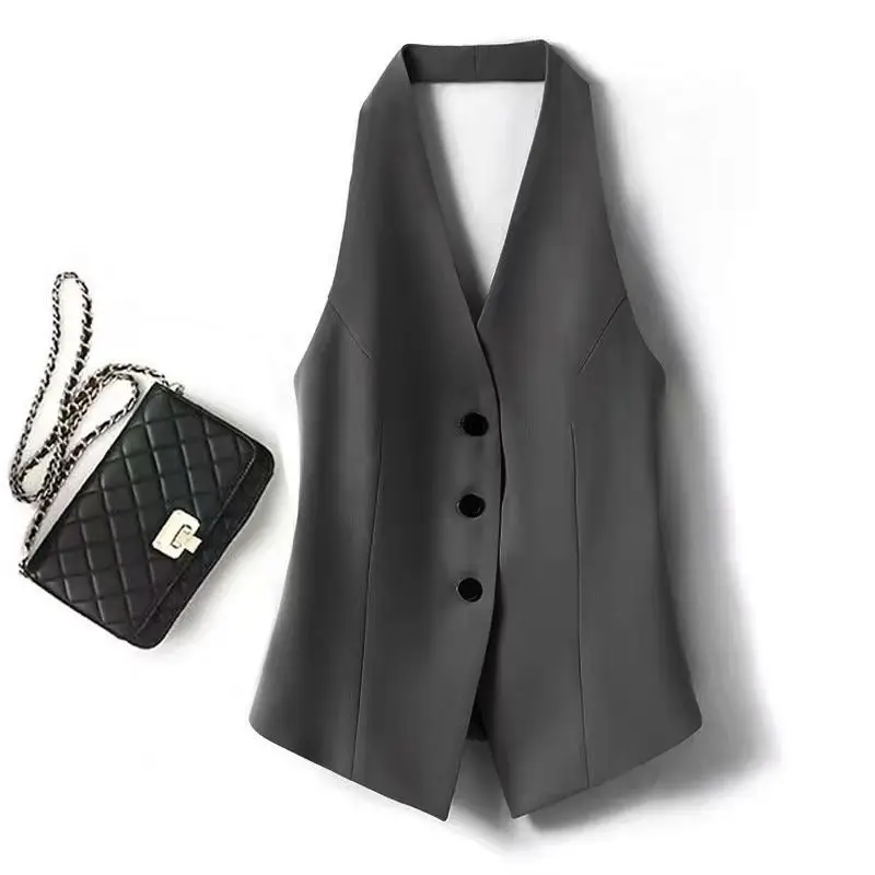 Women's 2026 Summer New Slim Fit Waistcoat Halter Neck Sleeveless Vest Blazer Thin Korean Office Chic Elegant Workwear Going Out