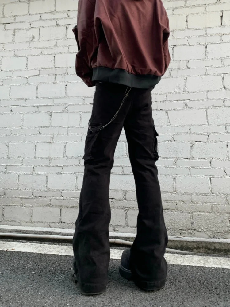 2026 Cyber Y2K Streetwear Rivet Design Black Slim Flared Cargo Jeans Pants For Men Clothing Luxury Casual Cotton Long Trousers