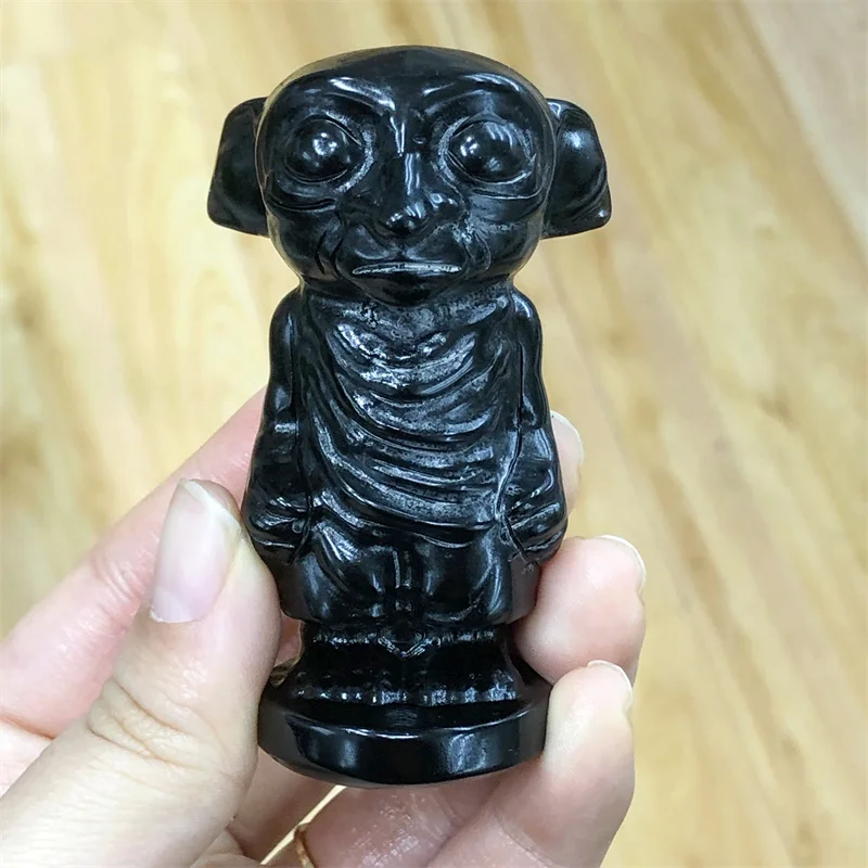 

Природный черный обсидиан мультфильм резьба Исцеление фэн-шуй камень мощная статуя для украшения дома подарок 1 шт.