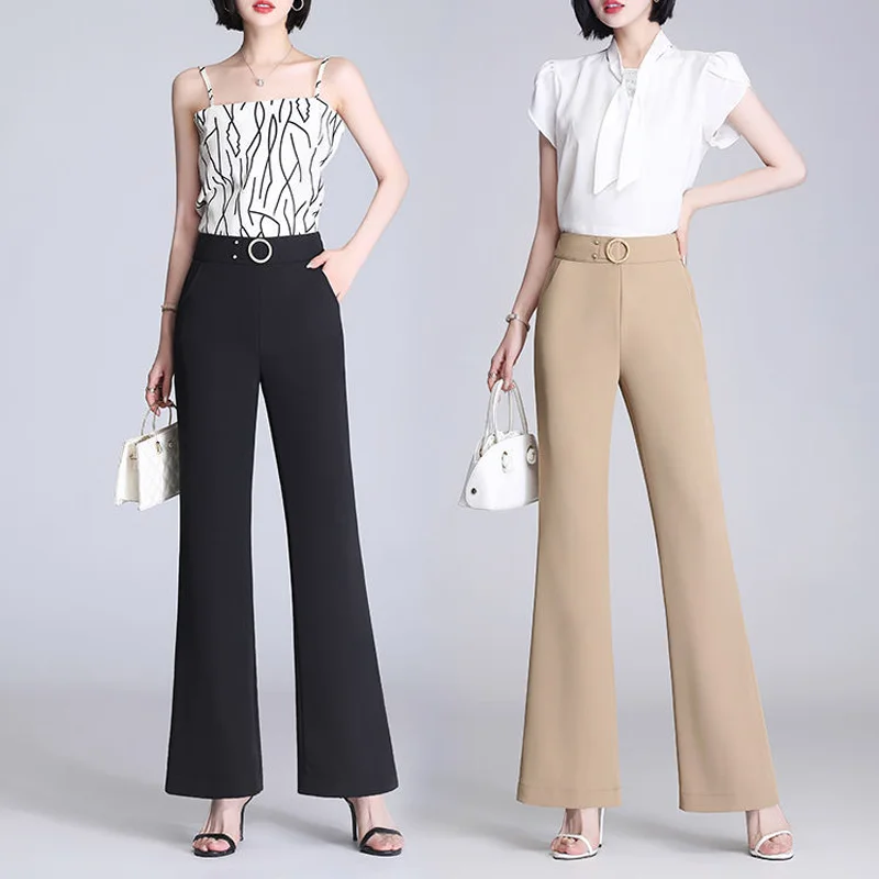 Womens High Waist Flare Pant Spring Summer Thin Wide Leg Pantalones Casual Big Size 4xl Trousers Office Baggy Moms Sweatpant New