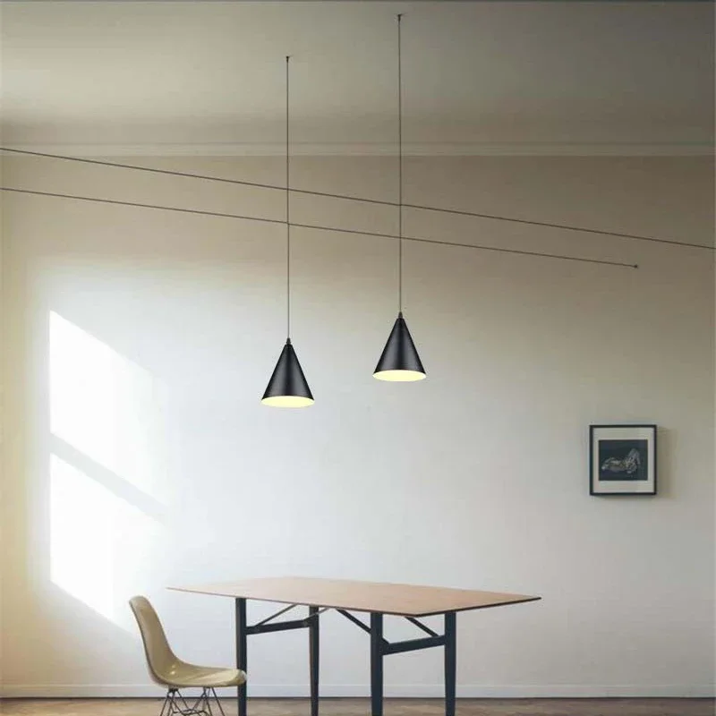 Elegante Cone Forma Ferro Arte Lâmpadas Iluminação LED Minimalista Home Interiors Lustre Especial Luzes Pingente Luz Eco