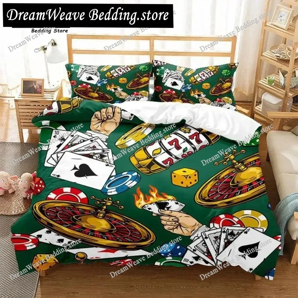 Poker Bedding Set Clown Poker Cards Game Theme Duvet Cover Set Geometric Pattern Comforter Cover for Kids Adults Bedroom Decor