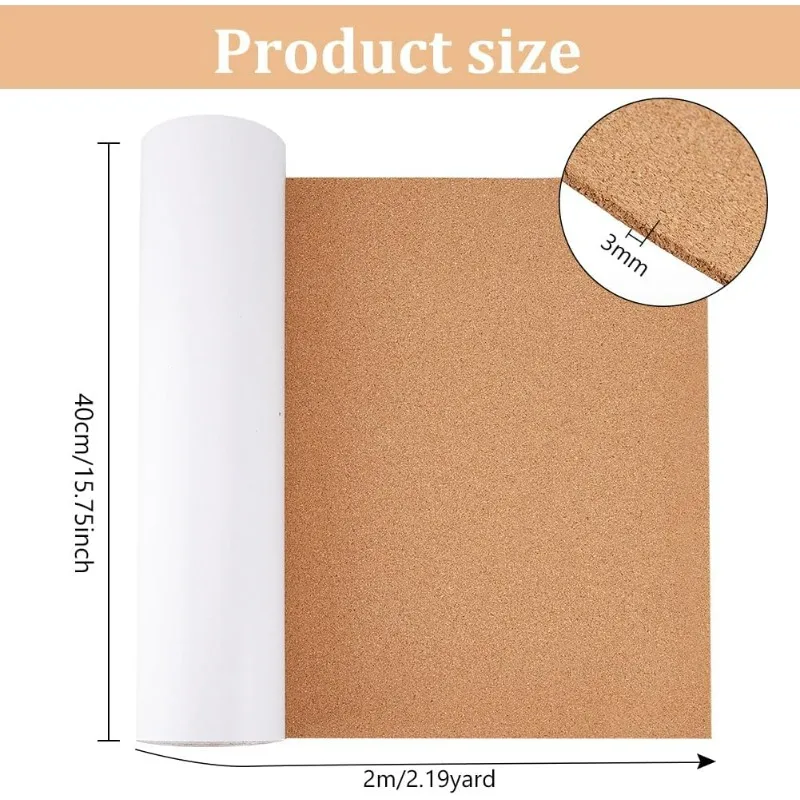 78.7x15.7 Inch Self-Adhesive Cork Roll, 3mm Thick Natural Cork Bulletin Boards, Sticky Cork Tiles for DIY Craft Kitchen Office