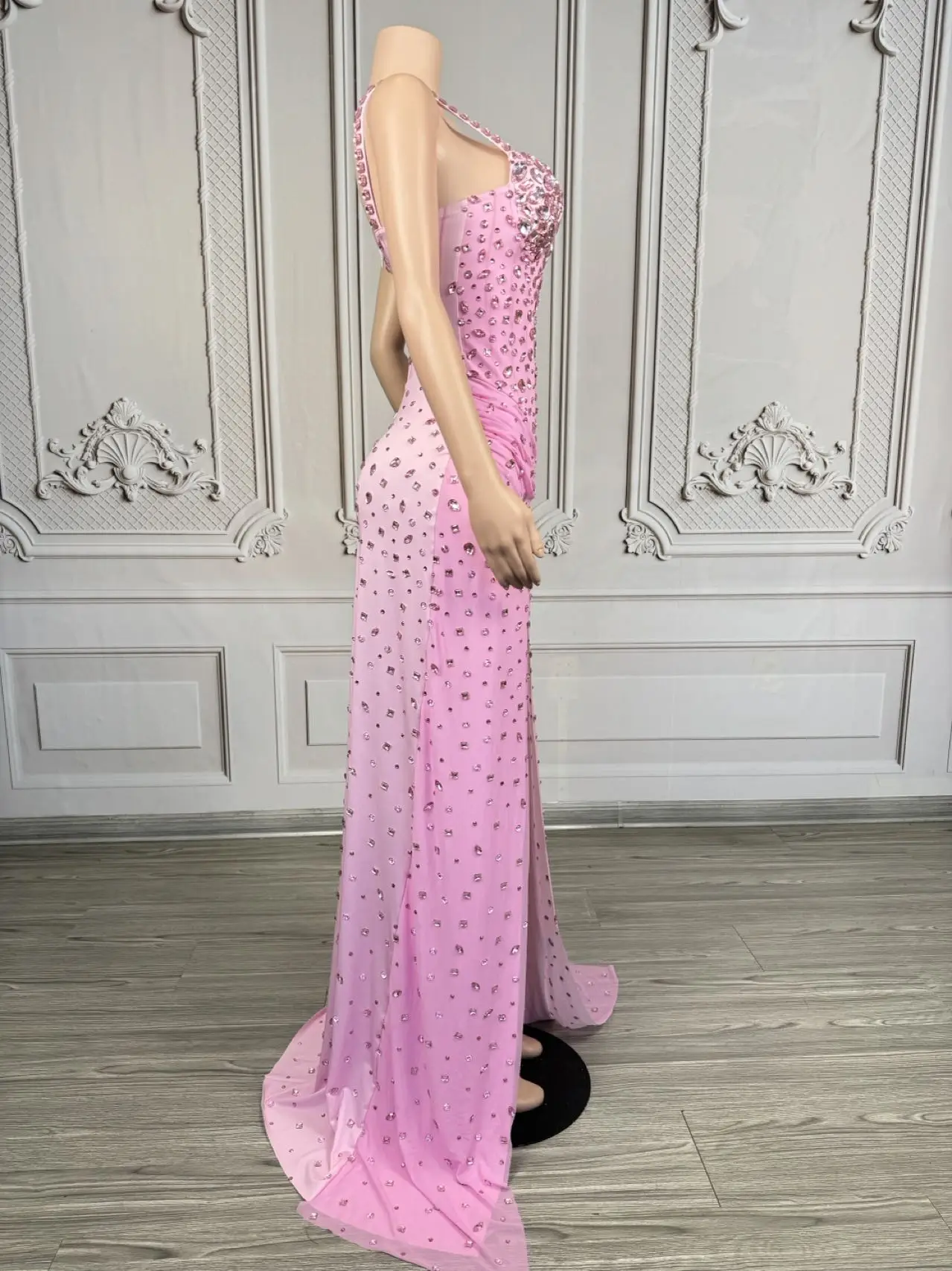 

Luxury Sparkly Rhinestone Pink Long Dress Formal High-end Elegant Side Slits Dress Sexy Birthday Party Prom Evening Gown Yinghua