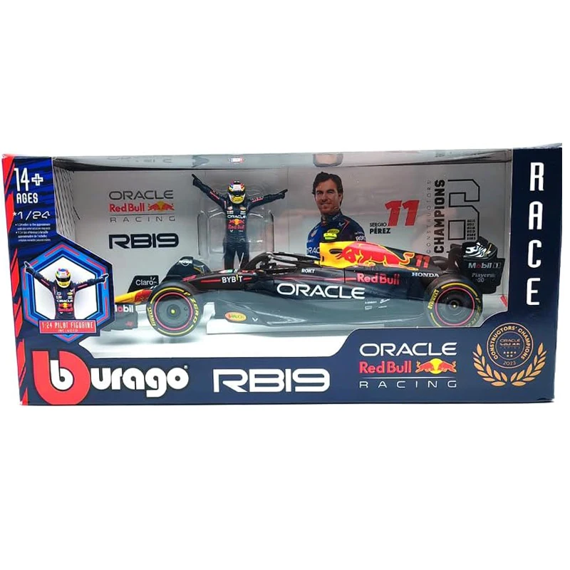 Bburago 1:24 2023 F1 Red Bull Racing RB19+Winning Doll 1# Verstappen 11# Perez Paint Formula One Alloy Super Toy Car Model