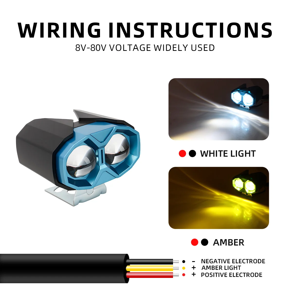 1/2pcs Motorcycle LED 2/3 Lens Spotlight Dual Color Hi/Low Beam Headlight Auxiliary Fog Light Moto Driving Work Lamp 8-80V