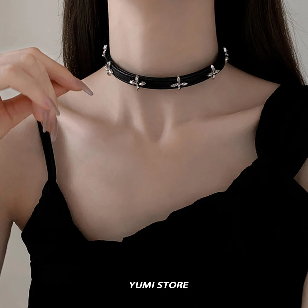 2024 Vintage Luxury Cross Necklace For Women Fashion Punk PU Leather Choker Collar Chain Jewelry Cool Stuff Couple Accessories
