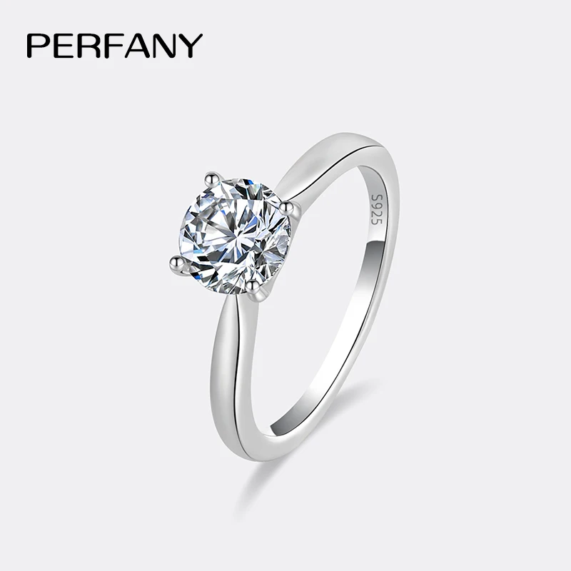 PERFANY 0.5/1/2CT Moissanite Women's Engagement Ring S925 Pure Silver Classic Four Claw GRA Certified Diamond Wedding Jewelry