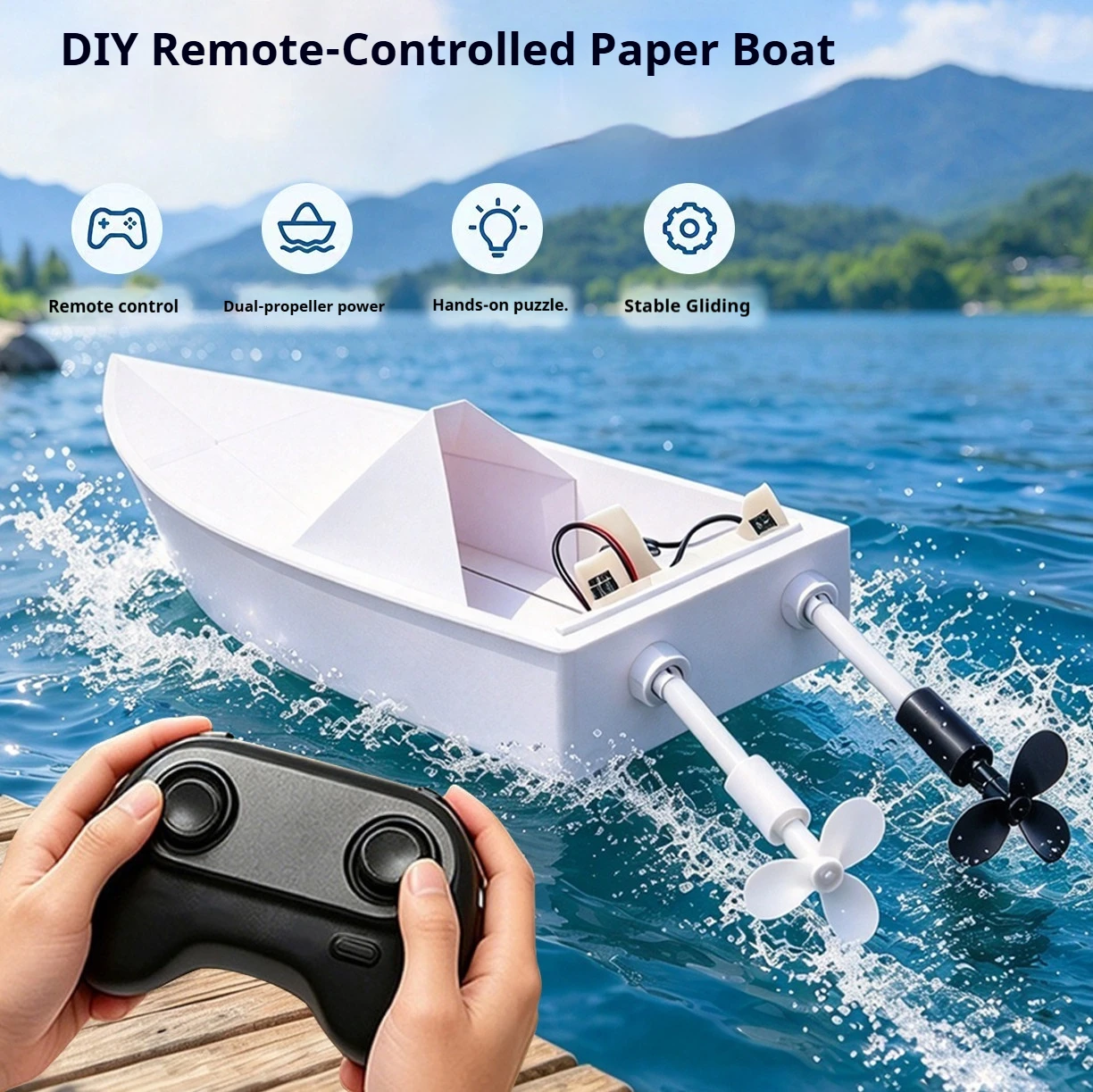 Generic Diy Rc Paper Boat Power Kit Dual Paddle Propulsion Remote Control Model Assembly Accessory For Water Pool Outdoor Game