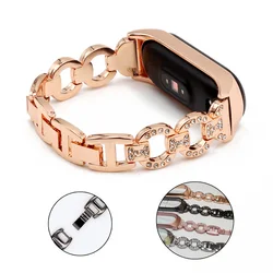 Link Wristband Strap for Xiaomi Mi Band 3 4 5 6 7 Watchband Metal Miband 8 Bracelet Replacement Bling Smartwatch Accessories