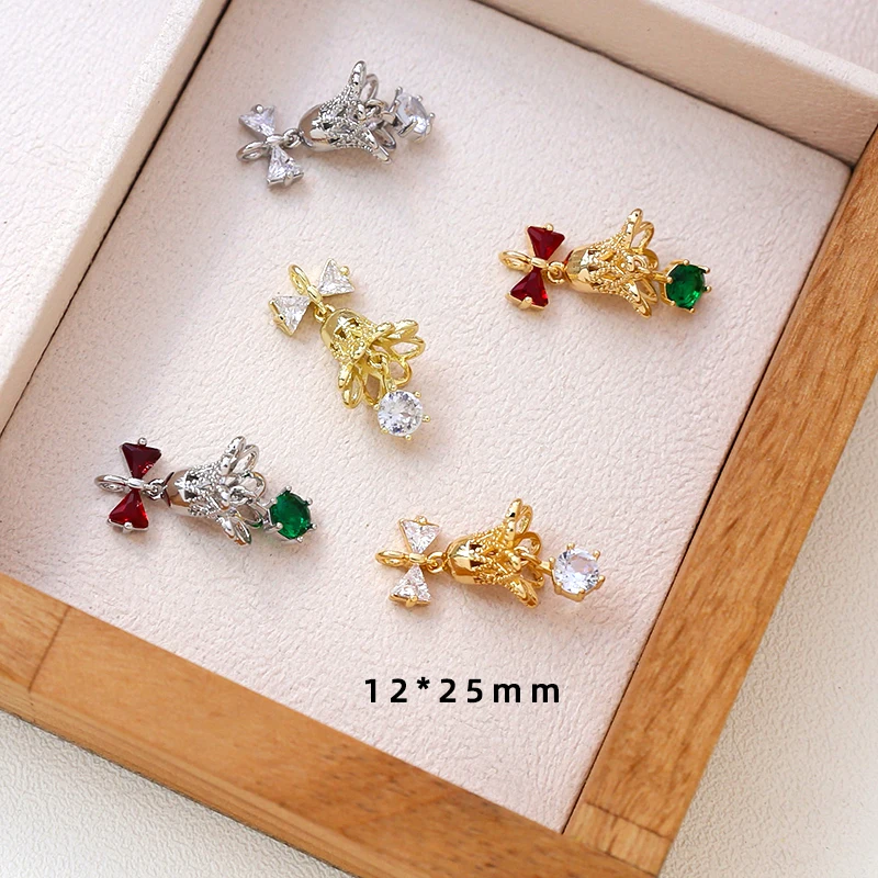 3 Pieces  Copper Clad Gold Inlaid with Zircon  Christmas Bell Pendant  DIY Made Jewelry Discovery Necklace Bracelet Accessories