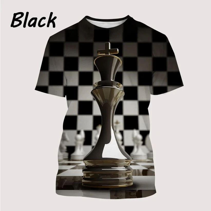 New Funny Chess Board Black and White Printed Men\'s T-shirt Summer Harajuku Casual Street Popular Elements Unisex Plus Size Top